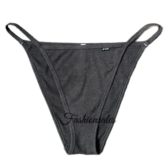 Victorias Secret Pink Soft Cotton Ribbed String Bikini panty Gray Bundle of 3 - Picture 5 of 10